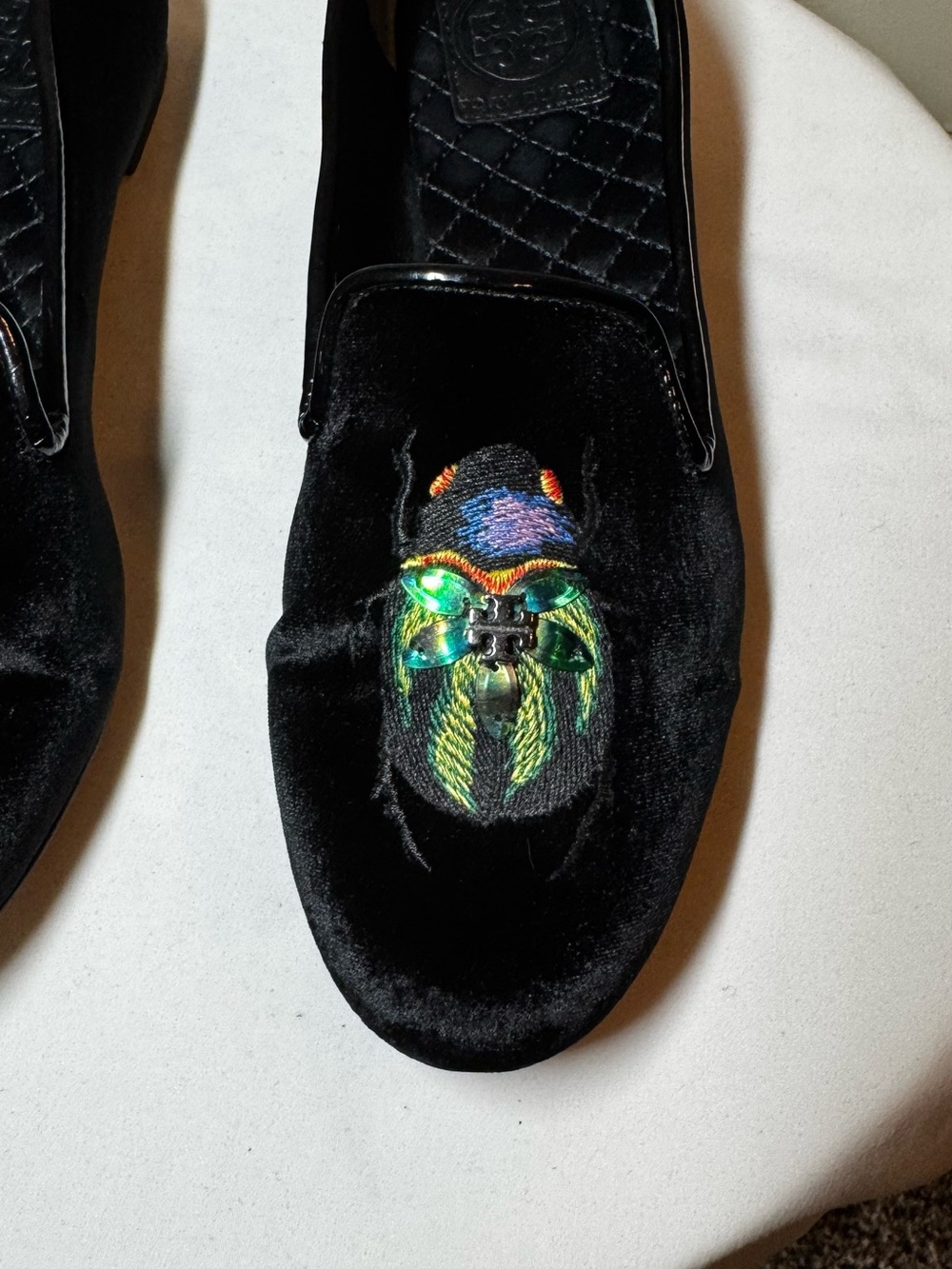 Tory Burch - Easton Black Velvet Embroidered Slip-On Loafers - 8.5 - Picture 5 of 16